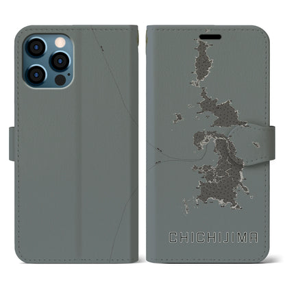【父島（東京都）】地図柄iPhoneケース（手帳タイプ）モノトーン・iPhone 12 / 12 Pro 用