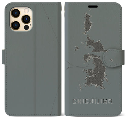 【父島（東京都）】地図柄iPhoneケース（手帳タイプ）モノトーン・iPhone 12 Pro Max 用