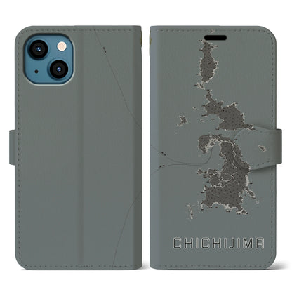 【父島（東京都）】地図柄iPhoneケース（手帳タイプ）モノトーン・iPhone 13 用