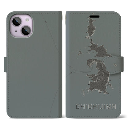 【父島（東京都）】地図柄iPhoneケース（手帳タイプ）モノトーン・iPhone 14 用