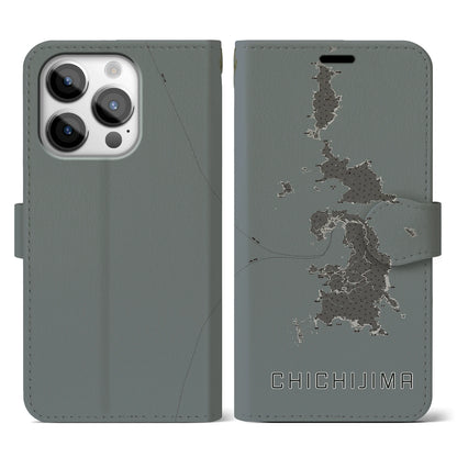 【父島（東京都）】地図柄iPhoneケース（手帳タイプ）モノトーン・iPhone 14 Pro 用