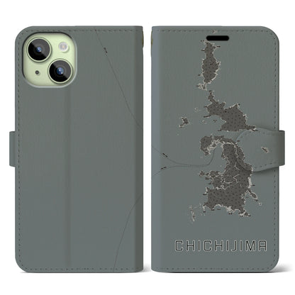 【父島（東京都）】地図柄iPhoneケース（手帳タイプ）モノトーン・iPhone 15 用