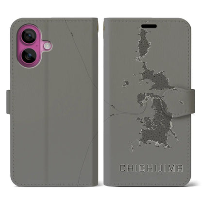 【父島（東京都）】地図柄iPhoneケース（手帳タイプ）モノトーン・iPhone 16 Pro 用