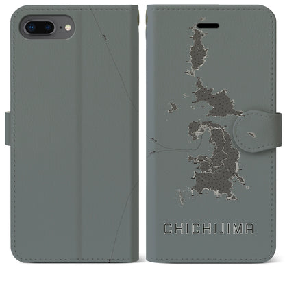 【父島（東京都）】地図柄iPhoneケース（手帳タイプ）モノトーン・iPhone 8Plus /7Plus / 6sPlus / 6Plus 用