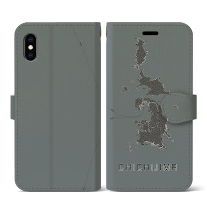 【父島（東京都）】地図柄iPhoneケース（手帳タイプ）モノトーン・iPhone XS / X 用