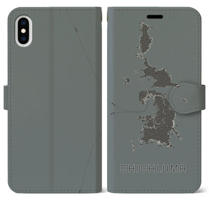 【父島（東京都）】地図柄iPhoneケース（手帳タイプ）モノトーン・iPhone XS Max 用