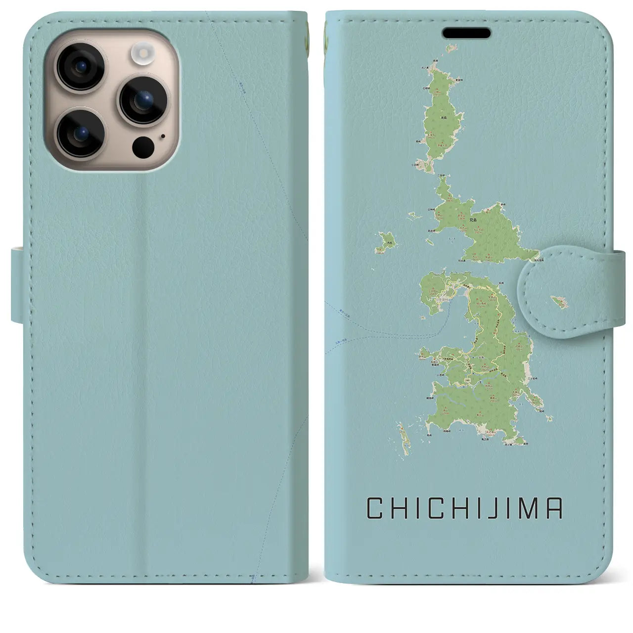 【父島（東京都）】地図柄iPhoneケース（手帳タイプ）ナチュラル・iPhone 16 Plus 用