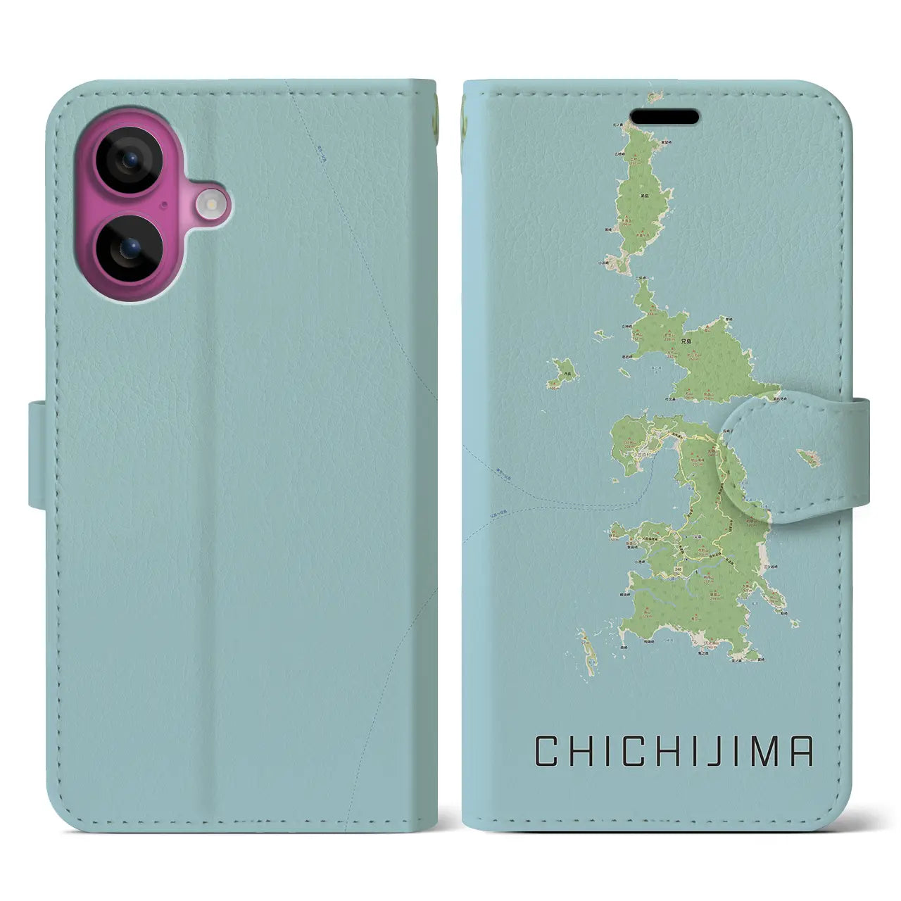 【父島（東京都）】地図柄iPhoneケース（手帳タイプ）ナチュラル・iPhone 16 Pro 用