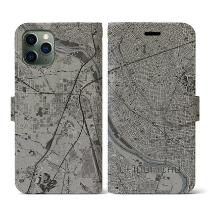 【千鳥町（東京都）】地図柄iPhoneケース（手帳タイプ）モノトーン・iPhone 11 Pro 用