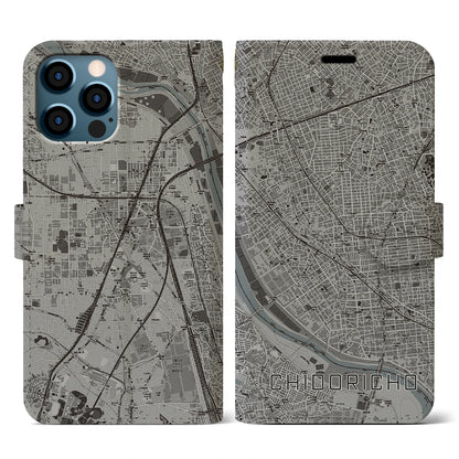 【千鳥町（東京都）】地図柄iPhoneケース（手帳タイプ）モノトーン・iPhone 12 / 12 Pro 用