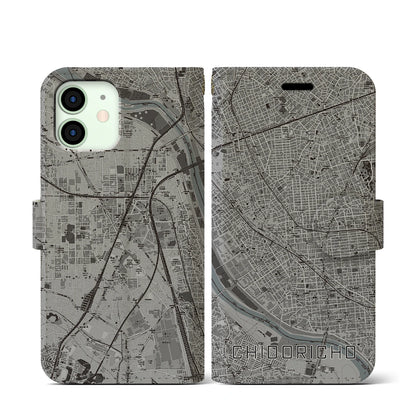 【千鳥町（東京都）】地図柄iPhoneケース（手帳タイプ）モノトーン・iPhone 12 mini 用