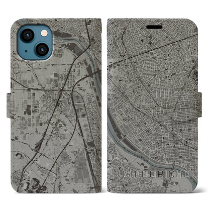 【千鳥町（東京都）】地図柄iPhoneケース（手帳タイプ）モノトーン・iPhone 13 用