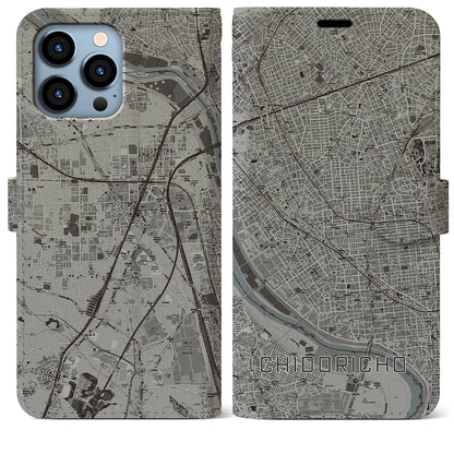 【千鳥町（東京都）】地図柄iPhoneケース（手帳タイプ）モノトーン・iPhone 13 Pro Max 用