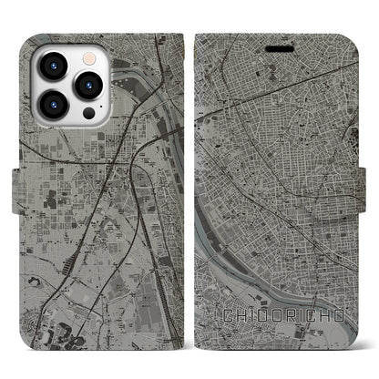 【千鳥町（東京都）】地図柄iPhoneケース（手帳タイプ）モノトーン・iPhone 13 Pro 用