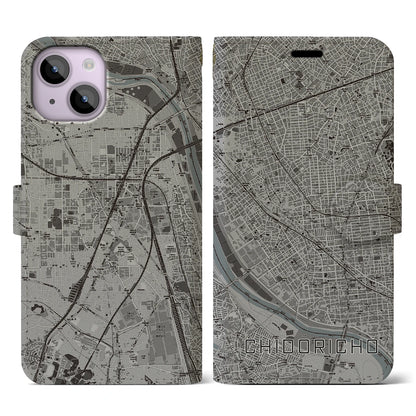 【千鳥町（東京都）】地図柄iPhoneケース（手帳タイプ）モノトーン・iPhone 14 用