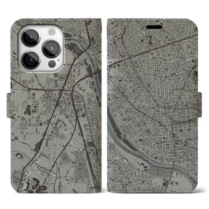 【千鳥町（東京都）】地図柄iPhoneケース（手帳タイプ）モノトーン・iPhone 14 Pro 用