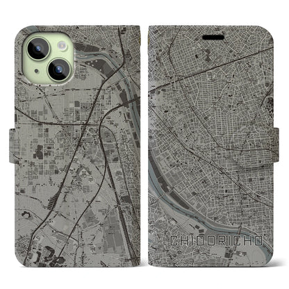 【千鳥町（東京都）】地図柄iPhoneケース（手帳タイプ）モノトーン・iPhone 15 用