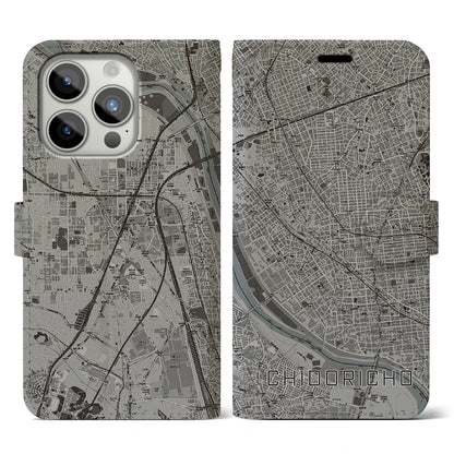 【千鳥町（東京都）】地図柄iPhoneケース（手帳タイプ）モノトーン・iPhone 15 Pro 用