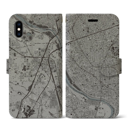 【千鳥町（東京都）】地図柄iPhoneケース（手帳タイプ）モノトーン・iPhone XS / X 用