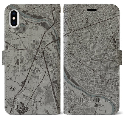 【千鳥町（東京都）】地図柄iPhoneケース（手帳タイプ）モノトーン・iPhone XS Max 用