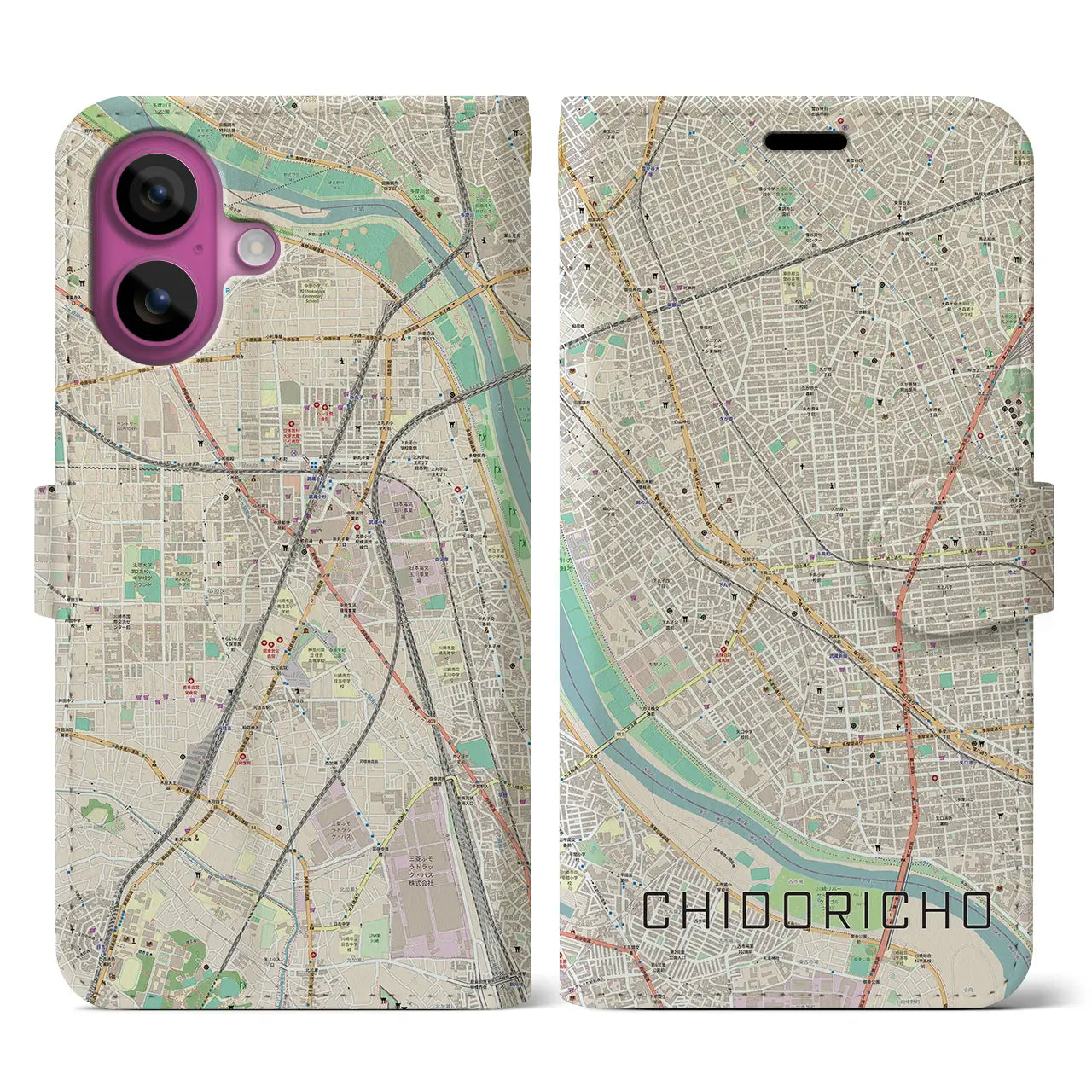 【千鳥町（東京都）】地図柄iPhoneケース（手帳タイプ）ナチュラル・iPhone 16 Pro 用