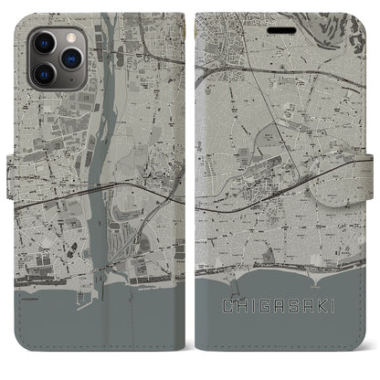 【茅ヶ崎2（神奈川県）】地図柄iPhoneケース（手帳タイプ）モノトーン・iPhone 11 Pro Max 用