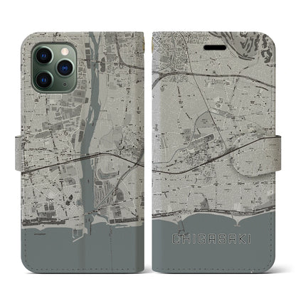 【茅ヶ崎2（神奈川県）】地図柄iPhoneケース（手帳タイプ）モノトーン・iPhone 11 Pro 用