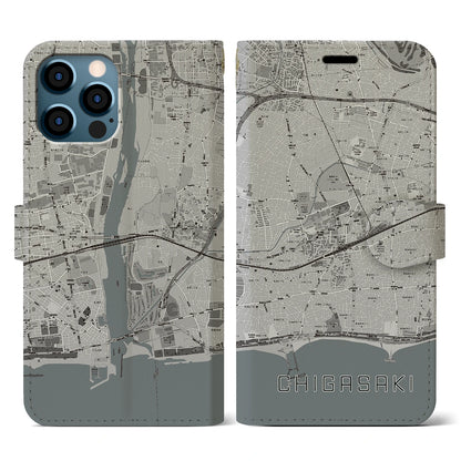 【茅ヶ崎2（神奈川県）】地図柄iPhoneケース（手帳タイプ）モノトーン・iPhone 12 / 12 Pro 用