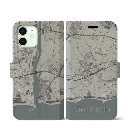 【茅ヶ崎2（神奈川県）】地図柄iPhoneケース（手帳タイプ）モノトーン・iPhone 12 mini 用
