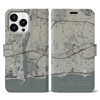 【茅ヶ崎2（神奈川県）】地図柄iPhoneケース（手帳タイプ）モノトーン・iPhone 13 Pro 用