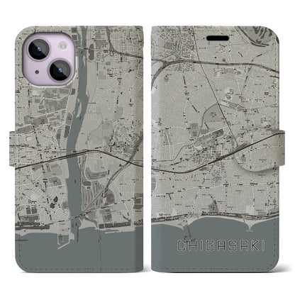 【茅ヶ崎2（神奈川県）】地図柄iPhoneケース（手帳タイプ）モノトーン・iPhone 14 用