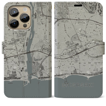 【茅ヶ崎2（神奈川県）】地図柄iPhoneケース（手帳タイプ）モノトーン・iPhone 14 Pro Max 用
