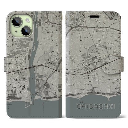 【茅ヶ崎2（神奈川県）】地図柄iPhoneケース（手帳タイプ）モノトーン・iPhone 15 用