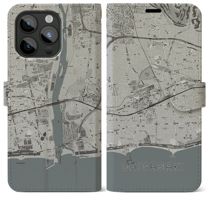 【茅ヶ崎2（神奈川県）】地図柄iPhoneケース（手帳タイプ）モノトーン・iPhone 15 Pro Max 用