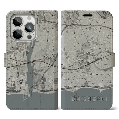 【茅ヶ崎2（神奈川県）】地図柄iPhoneケース（手帳タイプ）モノトーン・iPhone 15 Pro 用