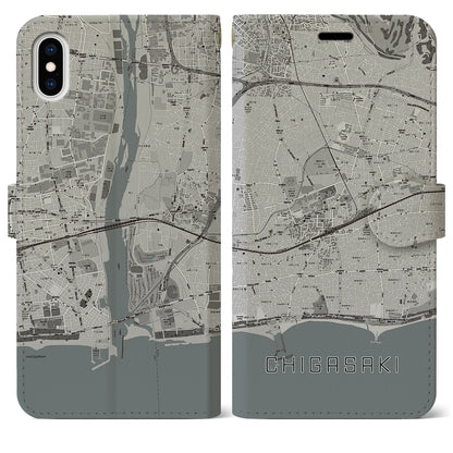 【茅ヶ崎2（神奈川県）】地図柄iPhoneケース（手帳タイプ）モノトーン・iPhone XS Max 用