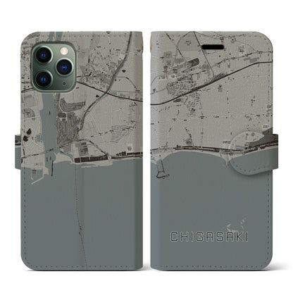 【茅ヶ崎（神奈川県）】地図柄iPhoneケース（手帳タイプ）モノトーン・iPhone 11 Pro 用