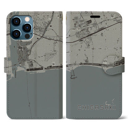 【茅ヶ崎（神奈川県）】地図柄iPhoneケース（手帳タイプ）モノトーン・iPhone 12 / 12 Pro 用