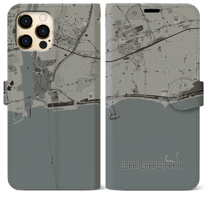 【茅ヶ崎（神奈川県）】地図柄iPhoneケース（手帳タイプ）モノトーン・iPhone 12 Pro Max 用