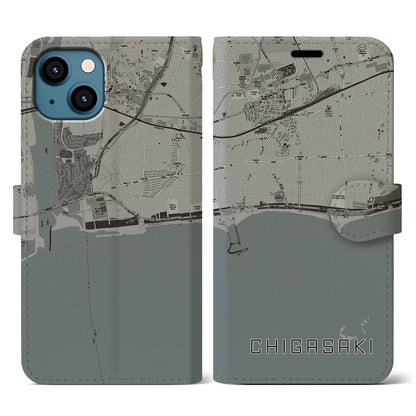 【茅ヶ崎（神奈川県）】地図柄iPhoneケース（手帳タイプ）モノトーン・iPhone 13 用