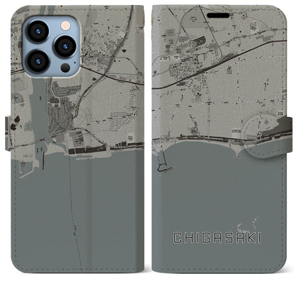 【茅ヶ崎（神奈川県）】地図柄iPhoneケース（手帳タイプ）モノトーン・iPhone 13 Pro Max 用