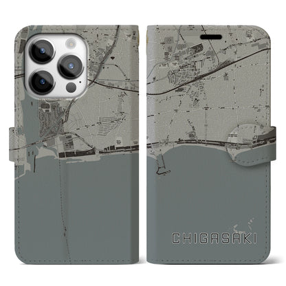 【茅ヶ崎（神奈川県）】地図柄iPhoneケース（手帳タイプ）モノトーン・iPhone 14 Pro 用