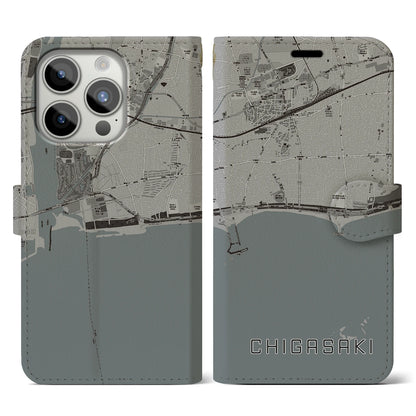 【茅ヶ崎（神奈川県）】地図柄iPhoneケース（手帳タイプ）モノトーン・iPhone 15 Pro 用