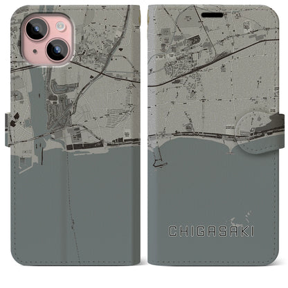 【茅ヶ崎（神奈川県）】地図柄iPhoneケース（手帳タイプ）モノトーン・iPhone 15 Plus 用