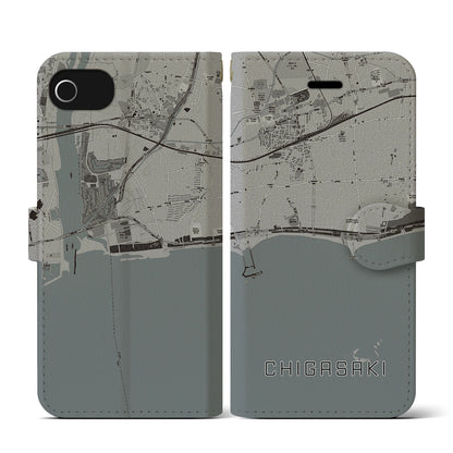 【茅ヶ崎（神奈川県）】地図柄iPhoneケース（手帳タイプ）モノトーン・iPhone SE（第3 / 第2世代） / 8 / 7 / 6s / 6 用