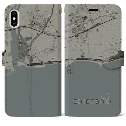 【茅ヶ崎（神奈川県）】地図柄iPhoneケース（手帳タイプ）モノトーン・iPhone XS Max 用