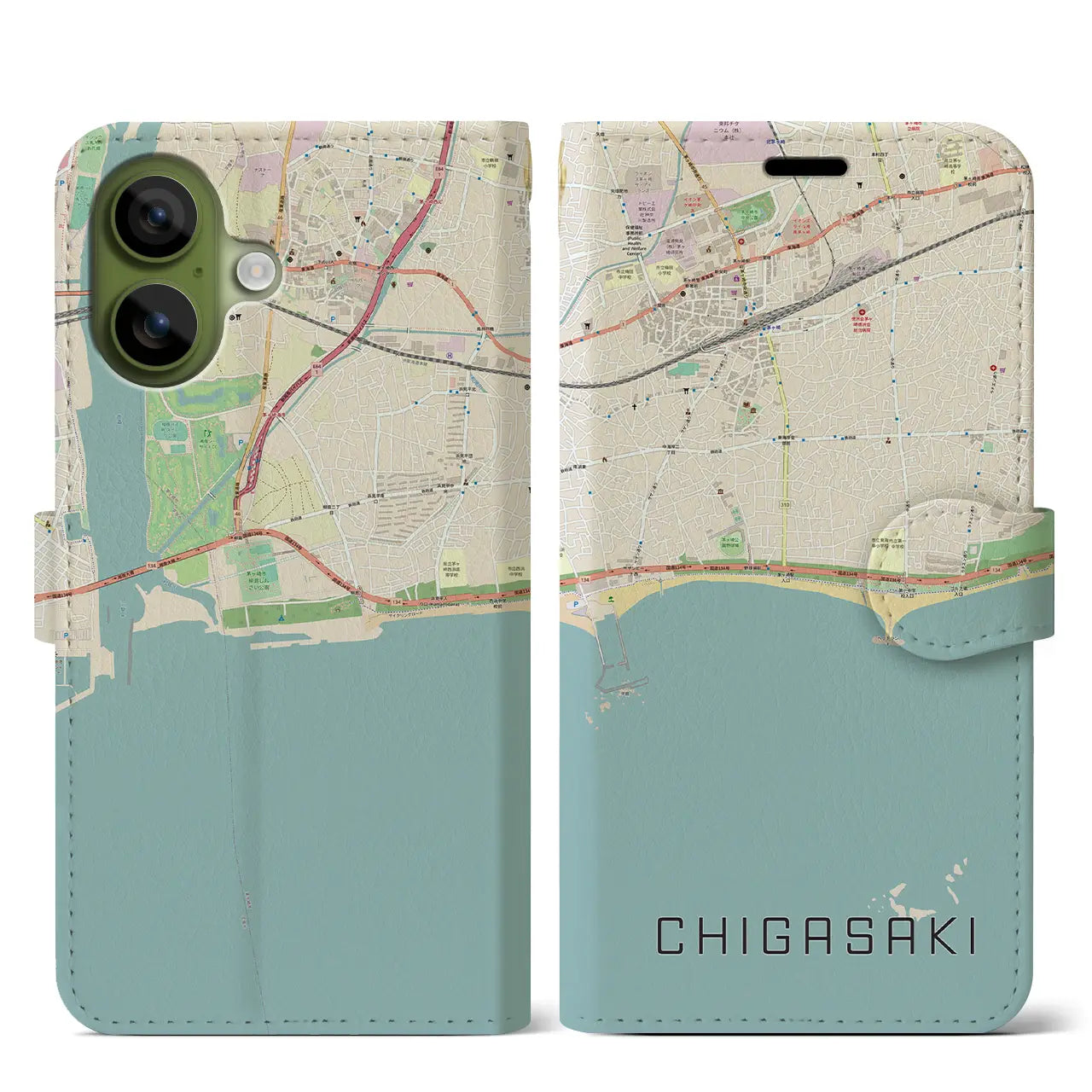 【茅ヶ崎（神奈川県）】地図柄iPhoneケース（手帳タイプ）