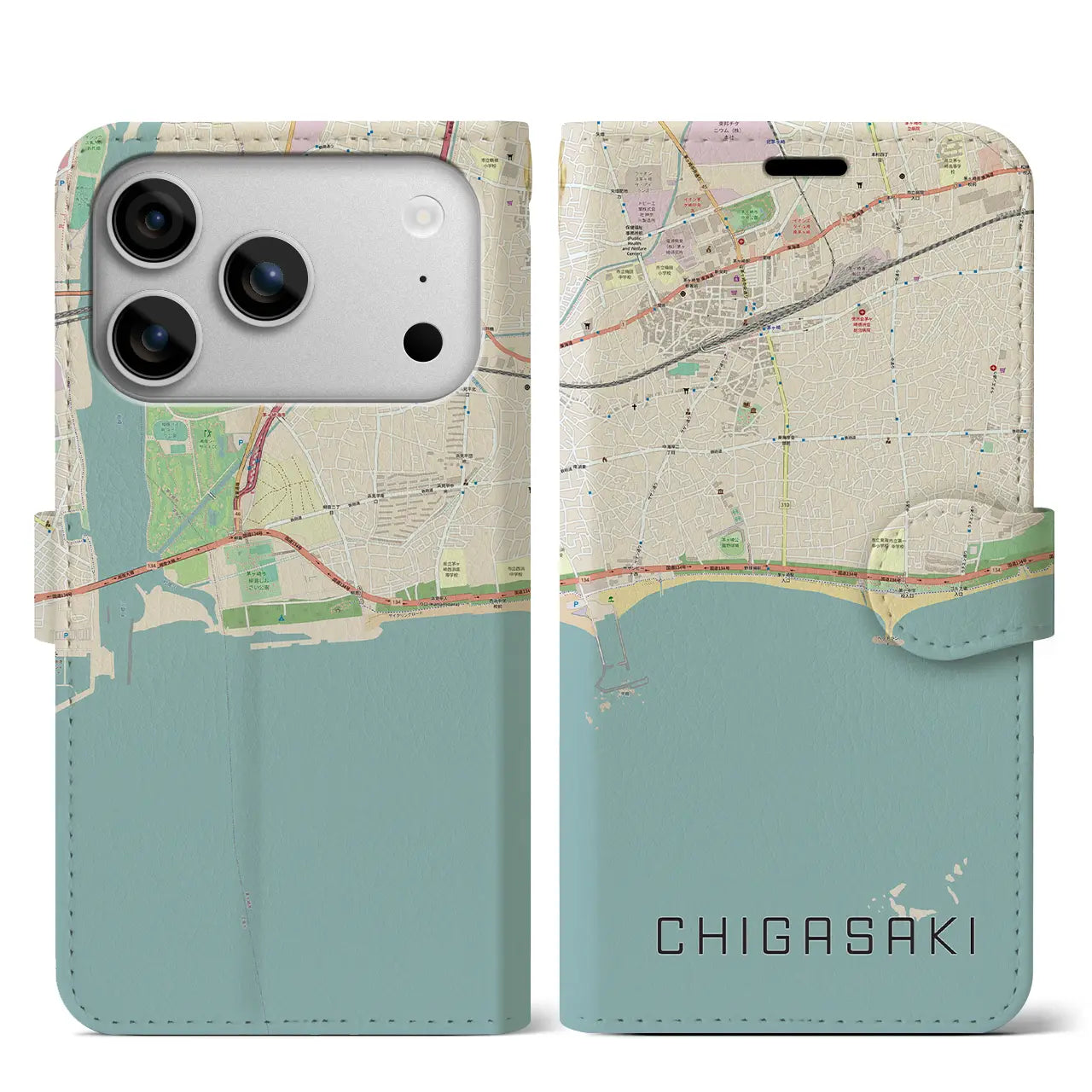 【茅ヶ崎（神奈川県）】地図柄iPhoneケース（手帳タイプ）