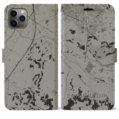 【ちはら台（千葉県）】地図柄iPhoneケース（手帳タイプ）モノトーン・iPhone 11 Pro Max 用