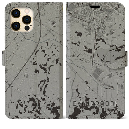 【ちはら台（千葉県）】地図柄iPhoneケース（手帳タイプ）モノトーン・iPhone 12 Pro Max 用